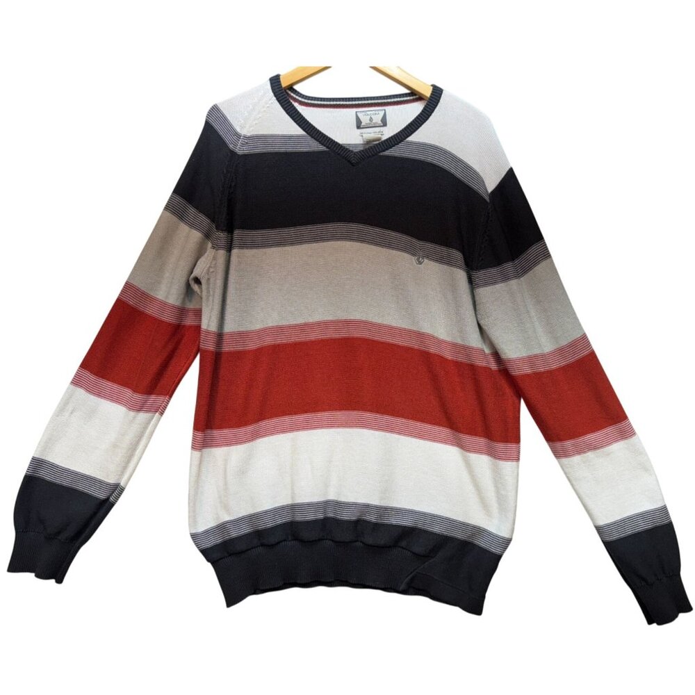 Volcom Mens Corpo Class V Neck Pullover Sweater Long Sleeve Size XL Multi Stripe